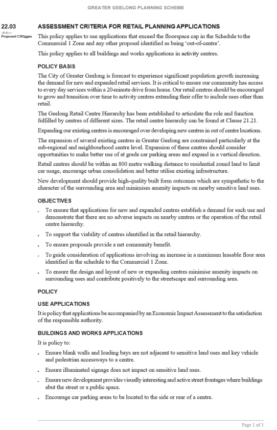Amendment C393  - Clause 22.03 page 1 of 3 changes