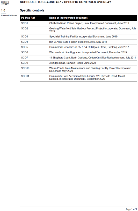 Schedule to Clause 45.12 Specific Controls Overlay - page 1 of 1