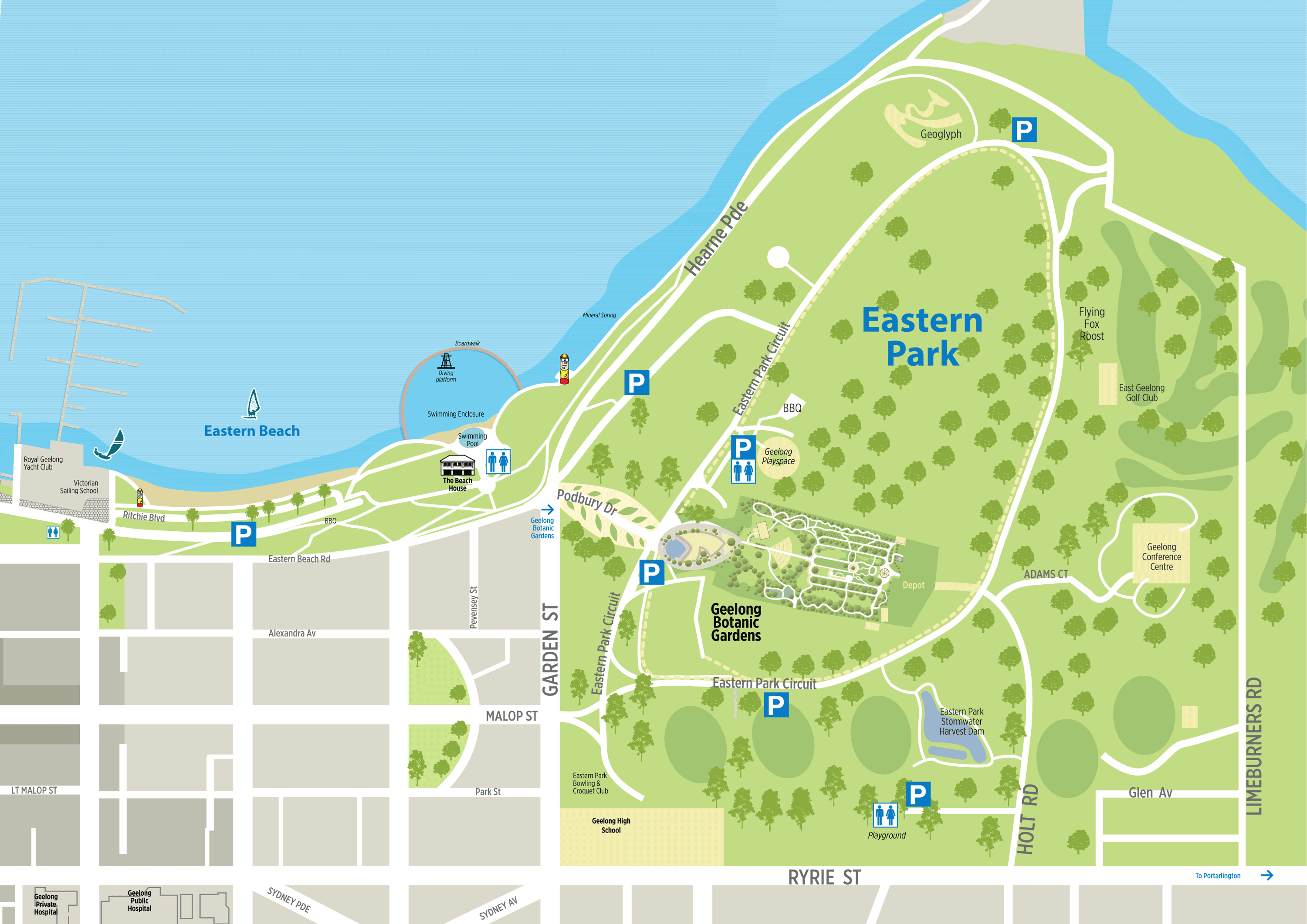 Map of Eastern Park - includes Geelong Botanic Gardens